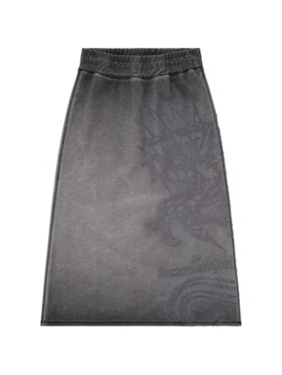 Diesel Fleece Midi Skirt With Dévoré Print In Gray