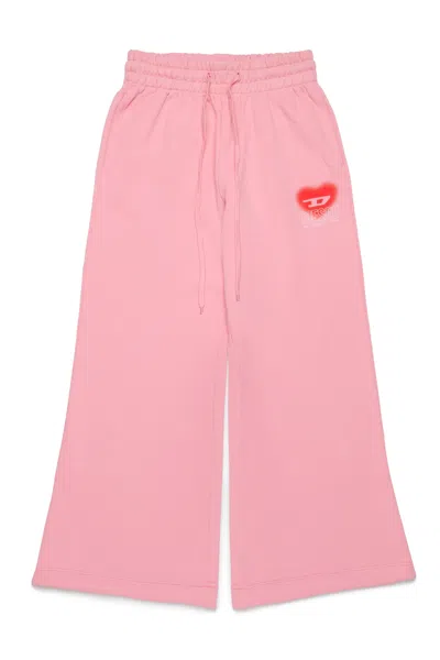 Diesel Kids' Fleece Pants With Heart Graphics In Pink