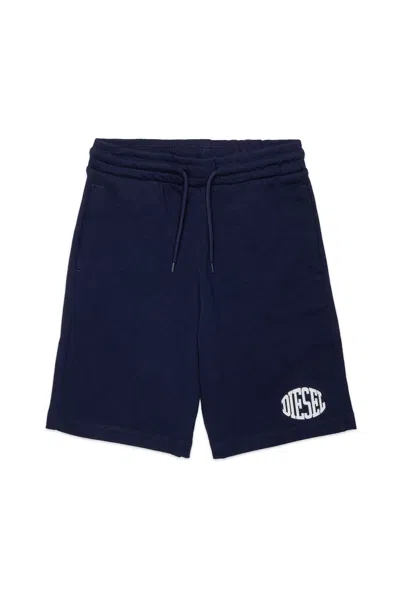 Diesel Kids' Fleece Shorts With Logo In Blue