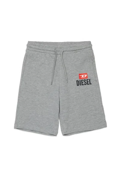 Diesel Kids' Fleece Shorts With Logo In Gray