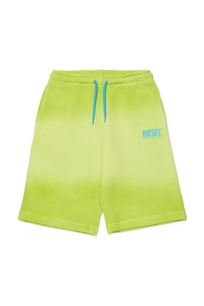 Diesel Kids' Fleece Shorts With Logo In Green