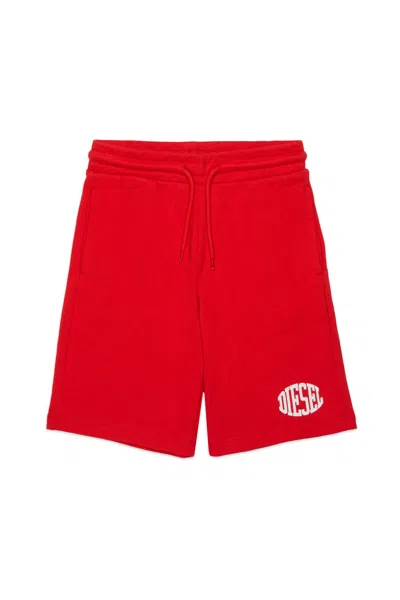 Diesel Fleece Shorts With Logo In Red
