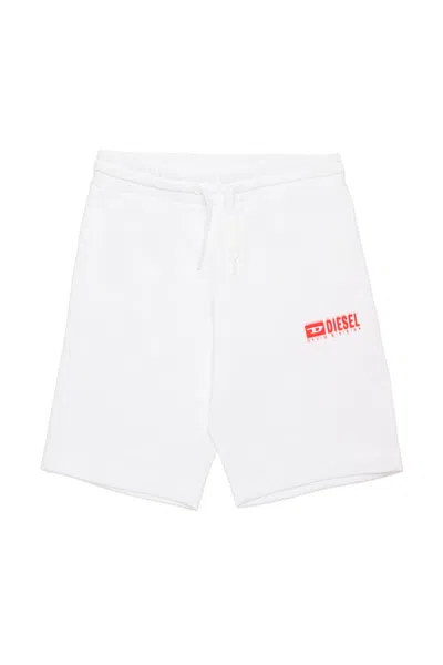 Diesel Kids' Fleece Shorts With Logo In White