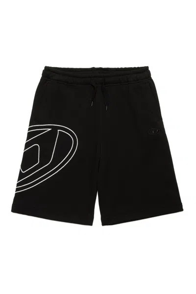 DIESEL FLEECE SHORTS WITH MAXI OVAL D LOGO