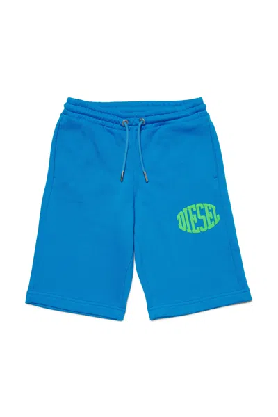 Diesel Kids' Logo-print Cotton Track Shorts In Blue