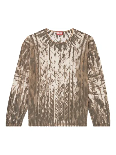 Diesel Flocked Tulle Long-sleeve Top In Brown
