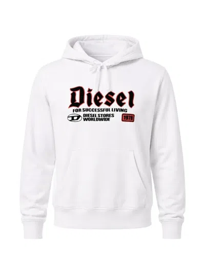 Diesel Flocked-logo Hoodie In White