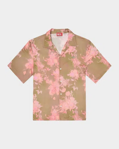 Diesel Floral Bowling-style Shirt In Brown