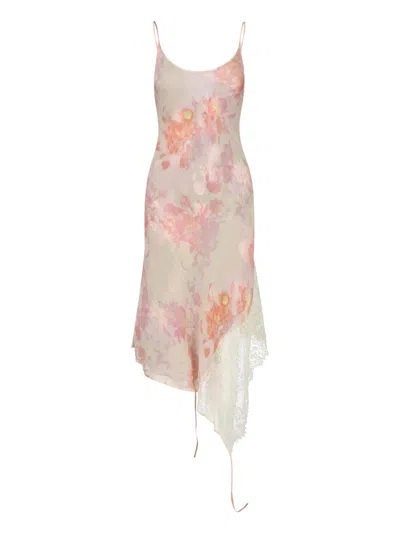 Diesel Knee Length Dress Floral Lace Straps In Multi