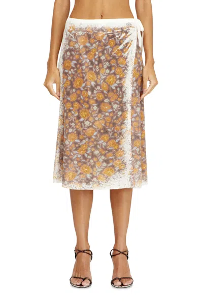 Diesel Floral-print Midi Wrap Skirt In Linen Knit In Brown
