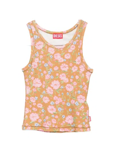 Diesel Floral Print Ribbed Top In Orange