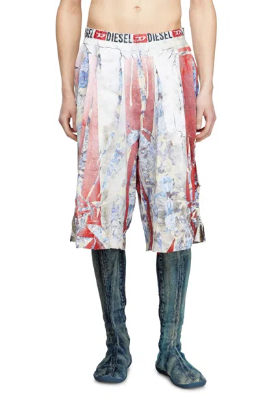 Diesel Floral Shorts With Cracked Over-print In Multicolor