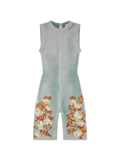 Diesel Floral-jacquard Ribbed Playsuit In Multi