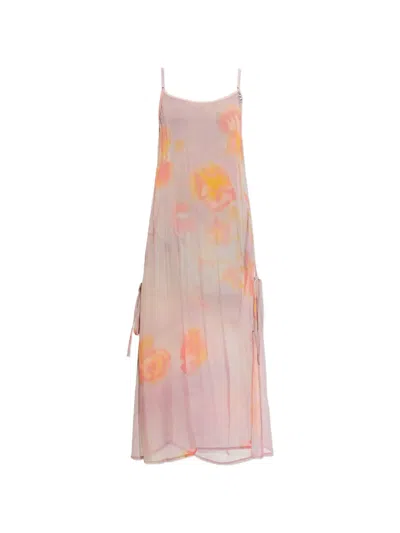 Diesel Floral-print Crystal-logo Midi Dress In Pink