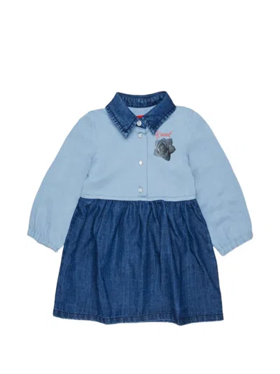 Diesel Babies' Floral-print Denim-collar Dress In Multi