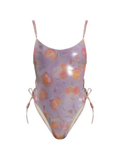 Diesel Floral Metallic Lace-up Swimsuit In Purple