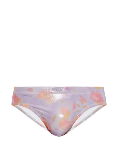 Diesel Floral-print Metallic-effect Swimming Briefs In Purple