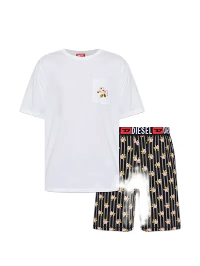 Diesel Floral-print Striped Pajamas In Multi