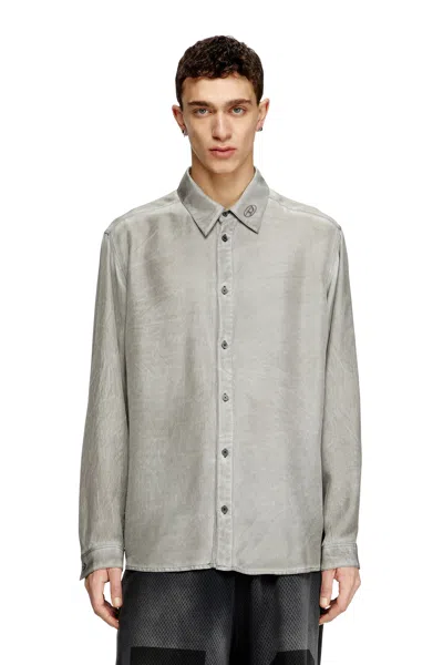 Diesel Fluid Crinkled Shirt With Logo Collar In Tobedefined