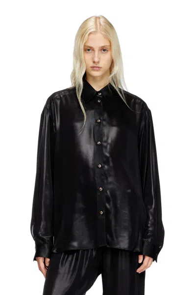 Diesel Fluid Shirt In Laminated Fabric In Black
