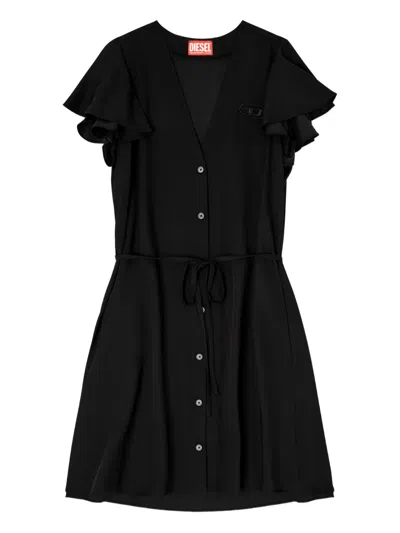 Diesel Cupro Dress With V-neck And Front Buttons In Black