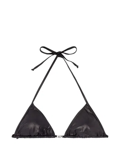 Diesel Foil-finish Bikini Top In Black