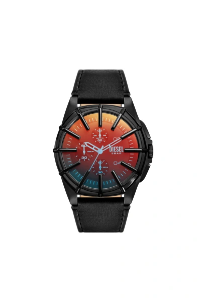 Diesel Orologio Framed Con Cinturino In Pelle Nera In Black