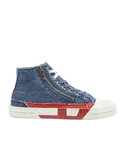 Diesel Frayed Denim High-top Sneakers In Multi