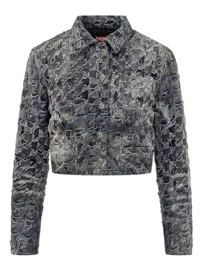 Diesel Frayed Denim Jacket In Gray