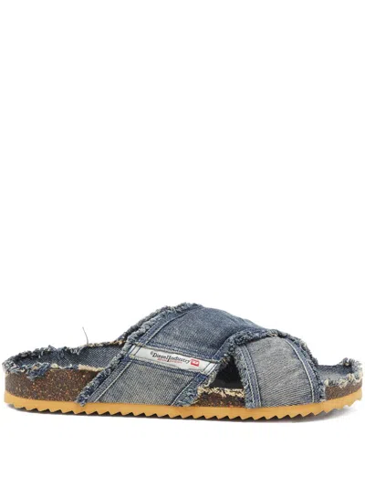 Diesel Frayed Denim Sandals In Gray