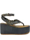 Diesel Frayed-edge Platform Sandals In Gray