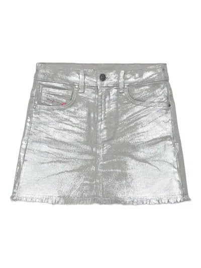 Diesel Kids' Frayed-hem Mini Skirt In Silver