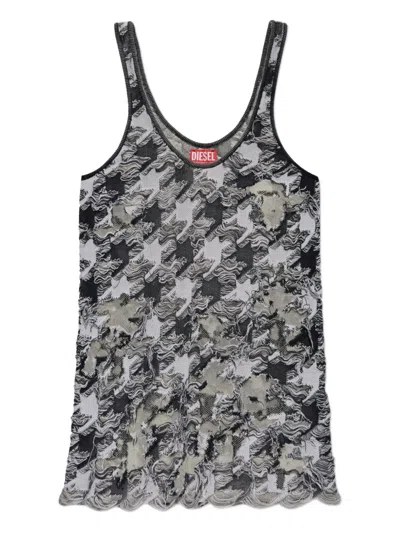 Diesel Frayed Houndstooth Top In Multi