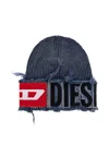 Diesel Frayed Logo-patch Beanie In Gray