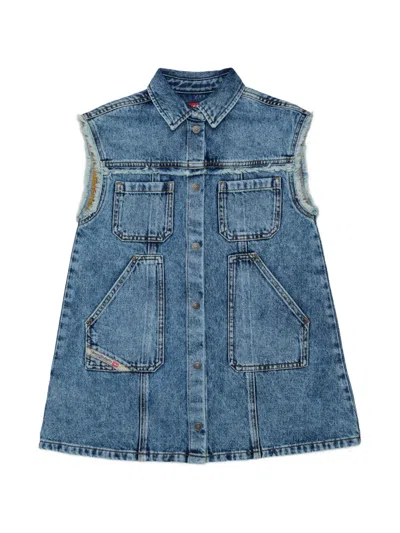 Diesel Kids' Frayed Sleeveless Dress In Blue