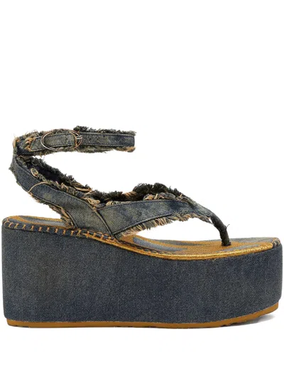 Diesel Frayed Strap Platform Sandals In Blue