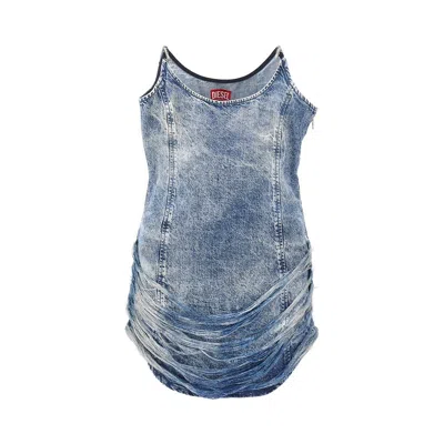 Diesel Frayed Tencel Denim Mini Dress In Blue