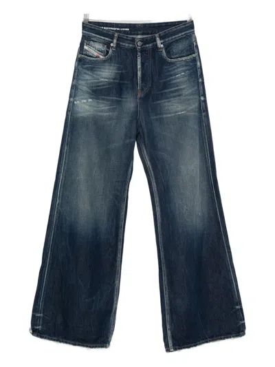 Diesel Frayed Wide-leg Jeans In Blue