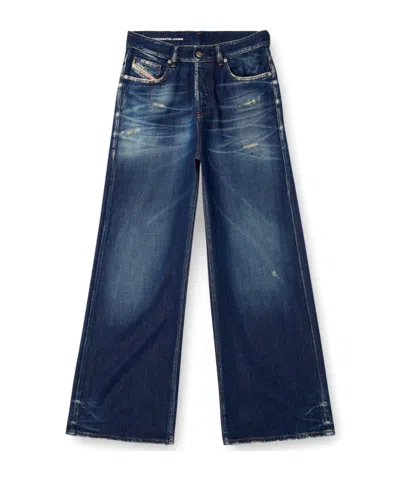 Diesel Frayed Wide-leg Jeans In Blue