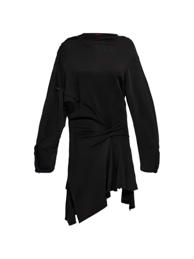 Diesel Frayed-edge Knotted Dress In Black