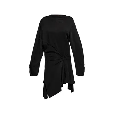Diesel Frayed-edge Knotted Dress In Black