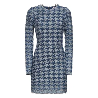 Diesel Frayed-houndstooth Mini Dress In Blue