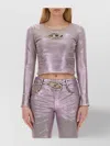 Diesel Stretch Denim Cropped Top With Metallic Finish