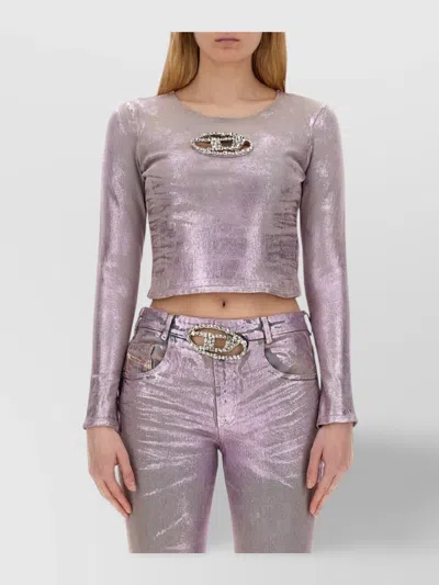 DIESEL FSE CROPPED METALLIC EMBELLISHED T-SHIRT