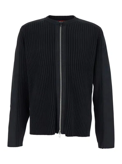 DIESEL 'K-MATTY' BLACK CREWNECK RIBBED KNIT SWEATSHIRT WITH FRONT ZIP CLOSURE IN COTTON MAN