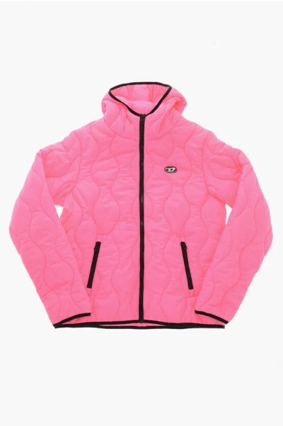 Diesel Full-zip Slash Quilted Jacket With Hood In Pink