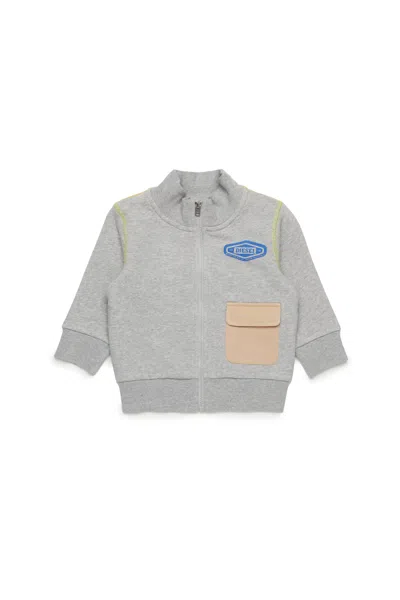 Diesel Full-zip Sweatshirt With Colorblock Inserts In Grey