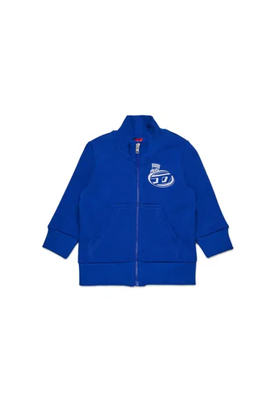 Diesel Kids' Full Zip Sweatshirt With  Funny Racing Graphic In Blue