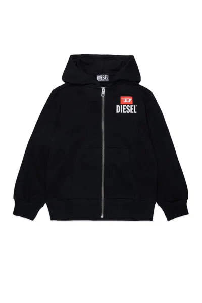 Diesel Kids' Full-zip Sweatshirt With Logo In Black
