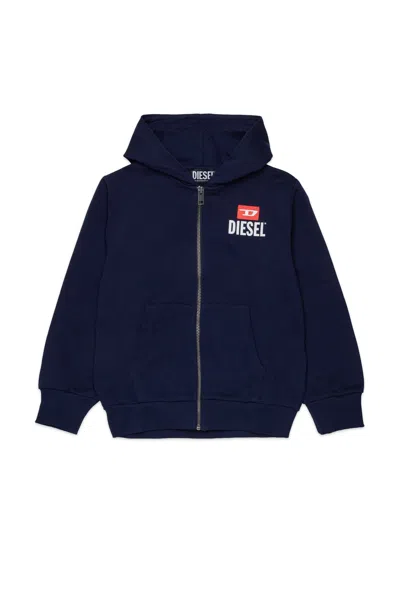 Diesel Kids' Full-zip Sweatshirt With Logo In Blue